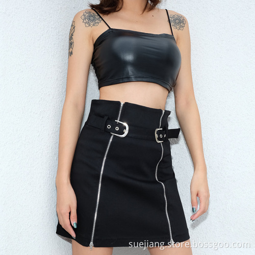 High Waist Women Sexy Zipper Split A-Line Skirt